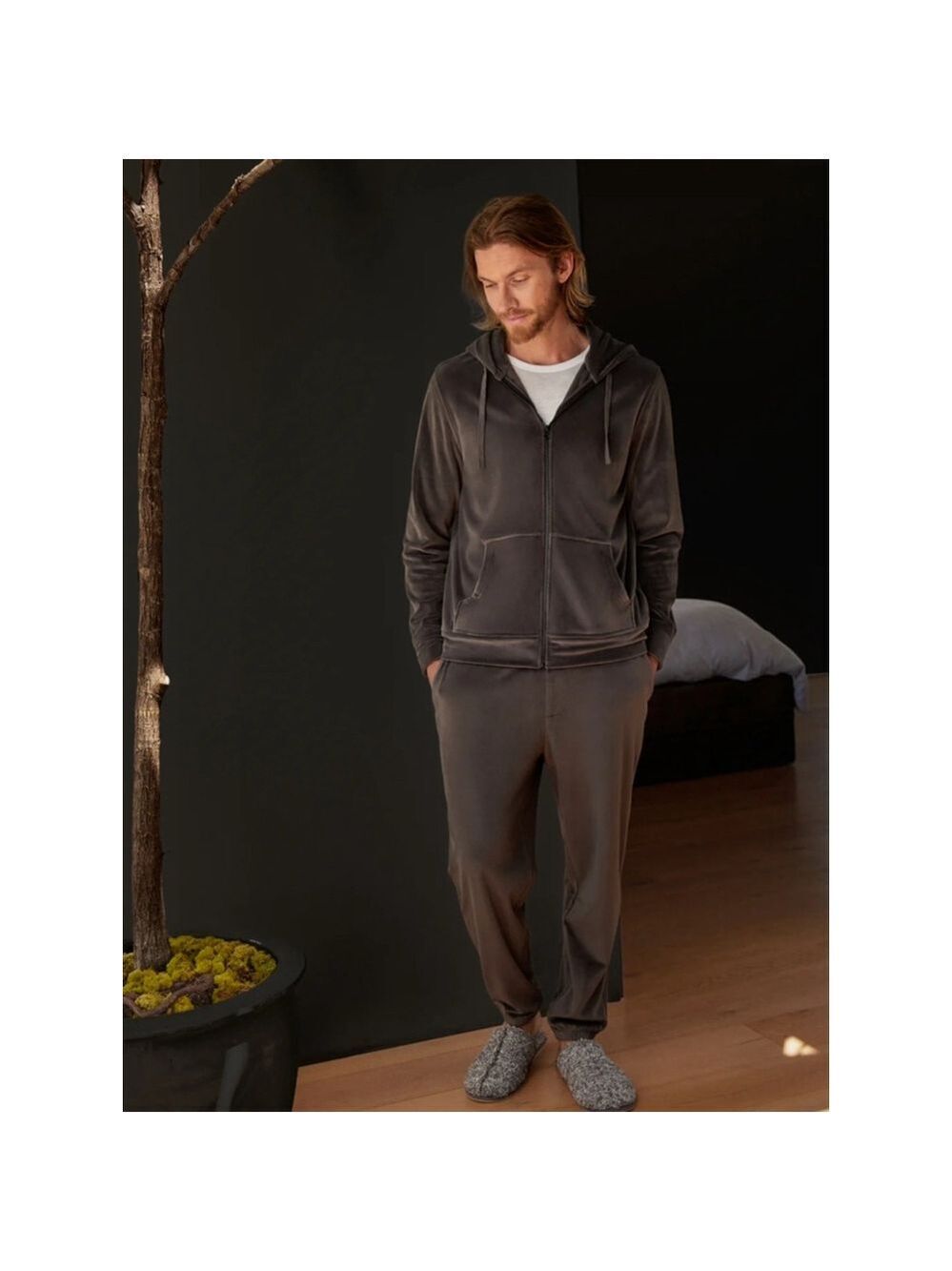 Men's Barefoot Dreams LuxeChic Hoodie Size L Carbon Gray